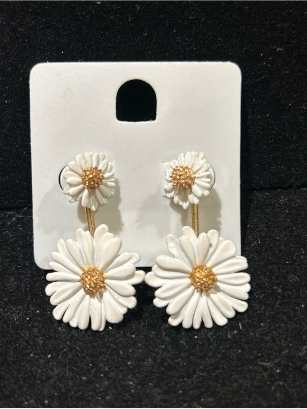 White Daisy Drop Earrings with Gold Centers